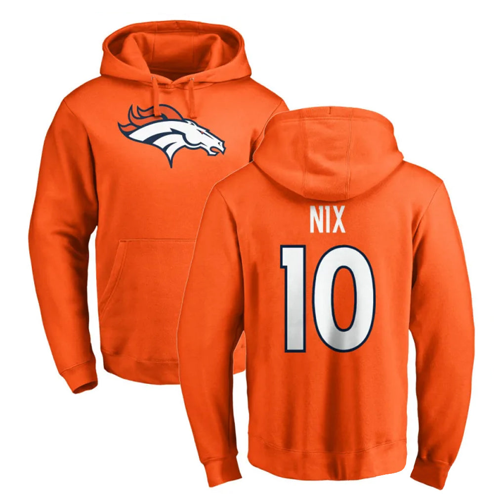 Parkc D.Broncos #10 Bo Nix Player Orange Pullover Hoodie Limited Stitched Jerseys