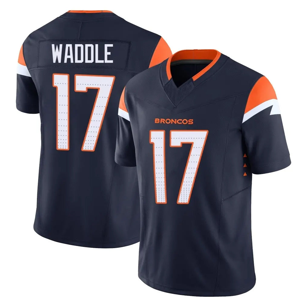 Parkc D.Broncos #17 Jaylen Waddle Player Navy Limited Vapor F.U.S.E. Home Game Stitched Jerseys