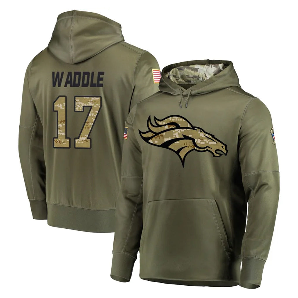 Parkc D.Broncos #17 Jaylen Waddle Player Olive Salute to Service Pullover Hoodies Home Game Stitched Jerseys