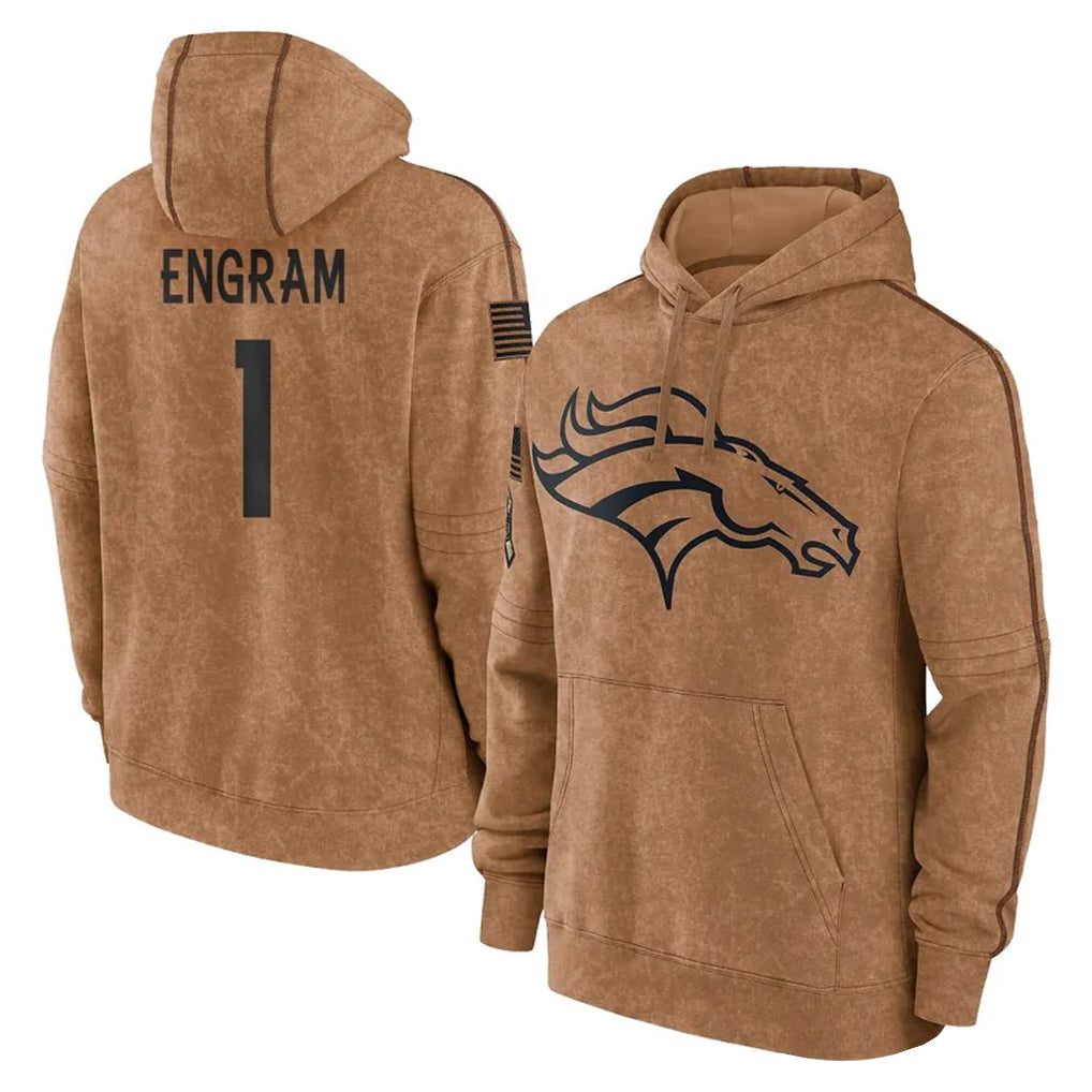 Parkc D.Broncos #1 Evan Engram Player Brown Salute to Service Hoodies Limited Game Stitched Jerseys