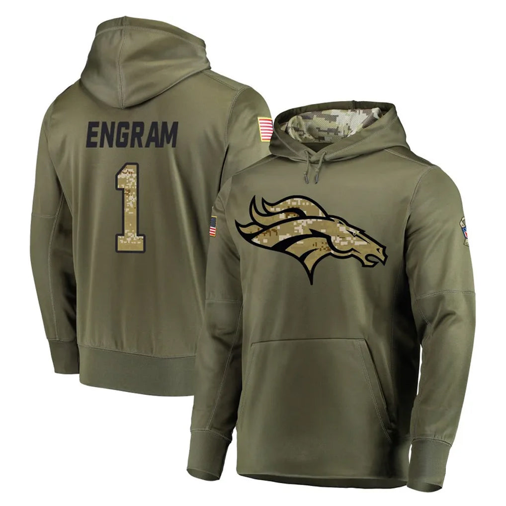 Parkc D.Broncos #1 Evan Engram Player Olive Salute to Service Pullover Hoodies Home Game Stitched Jerseys