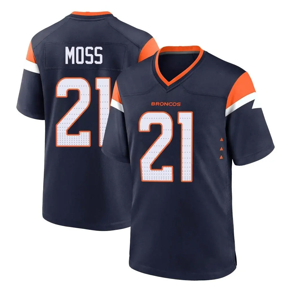 Parkc D.Broncos #21 Riley Moss Player Navy Home Game Stitched Jerseys