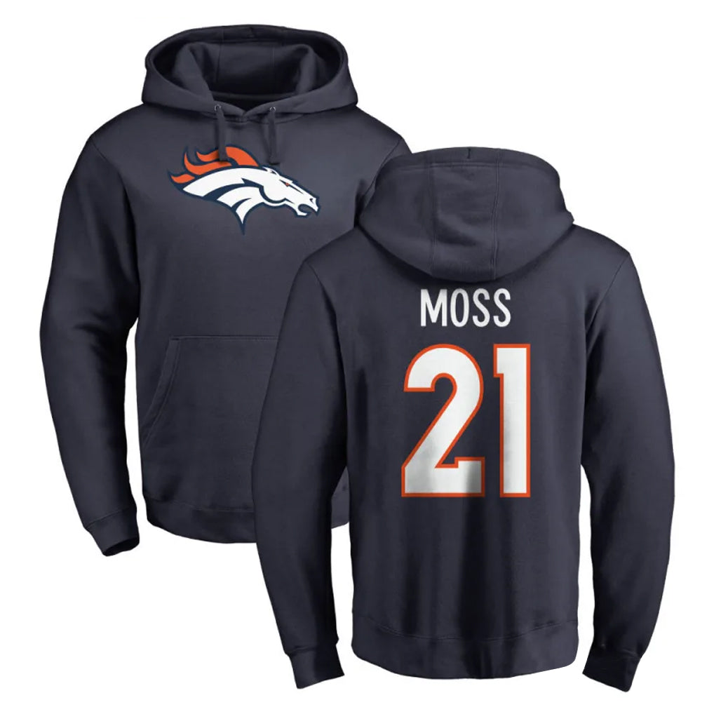 Parkc D.Broncos #21 Riley Moss Player Navy Pullover Hoodie Limited Stitched Jerseys