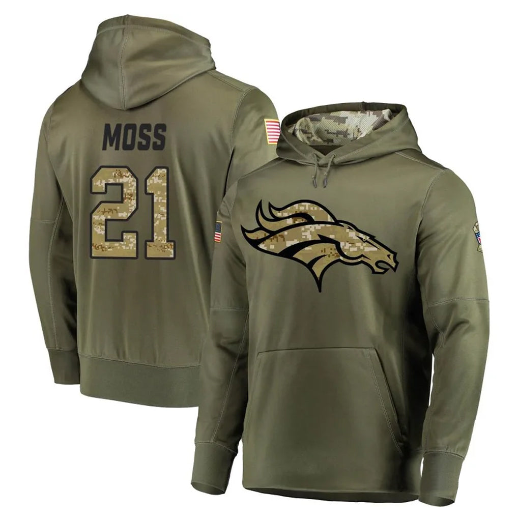 Parkc D.Broncos #21 Riley Moss Player Olive Salute to Service Pullover Hoodies Home Game Stitched Jerseys