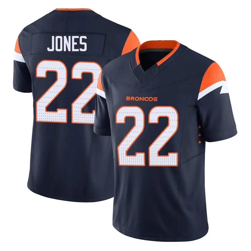 Parkc D.Broncos #22 Brandon Jones Player Navy Limited Vapor F.U.S.E. Home Game Stitched Jerseys