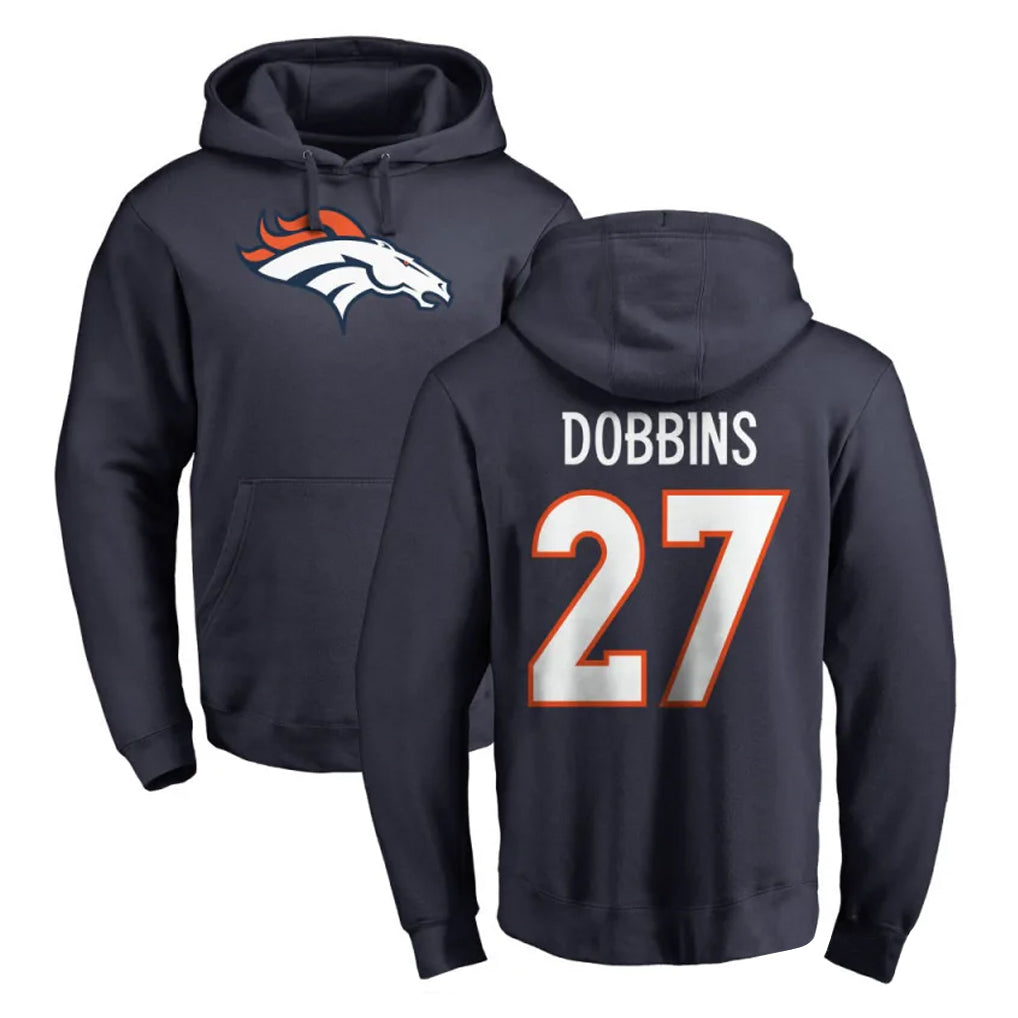 Parkc D.Broncos #27 J.K. Dobbins Player Navy Pullover Hoodie Limited Stitched Jerseys