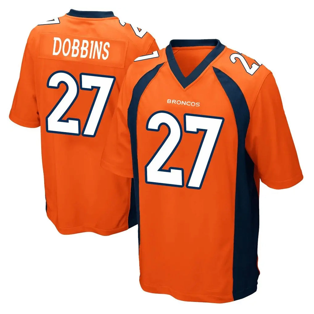 Parkc D.Broncos #27 J.K. Dobbins Player Orange Color Home Game Stitched Jerseys