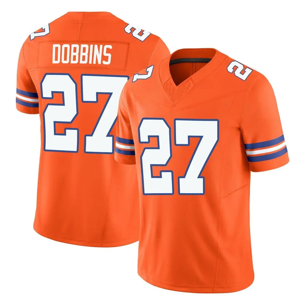 Parkc D.Broncos #27 J.K. Dobbins Player Orange Limited Alternate Vapor F.U.S.E. Throwback Game Stitched Jerseys