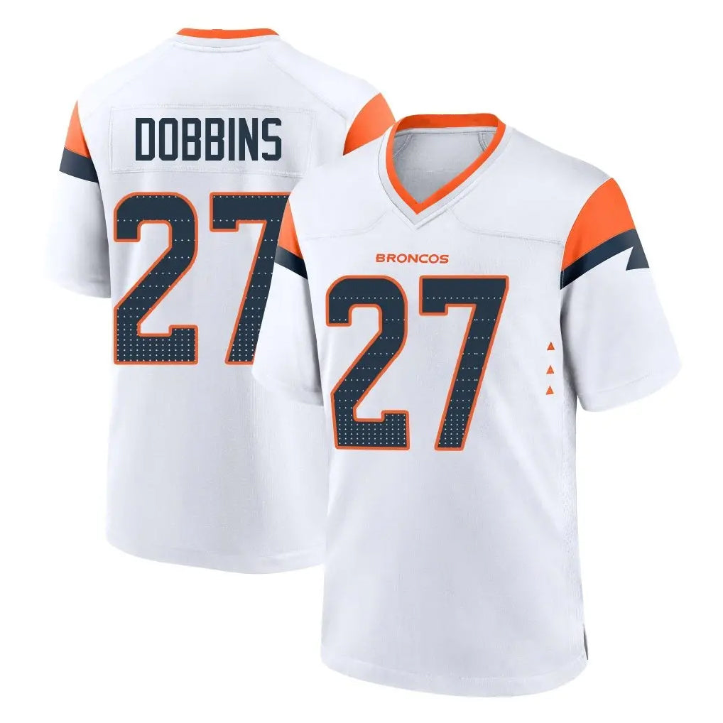 Parkc D.Broncos #27 J.K. Dobbins Player White Home Game Stitched Jerseys