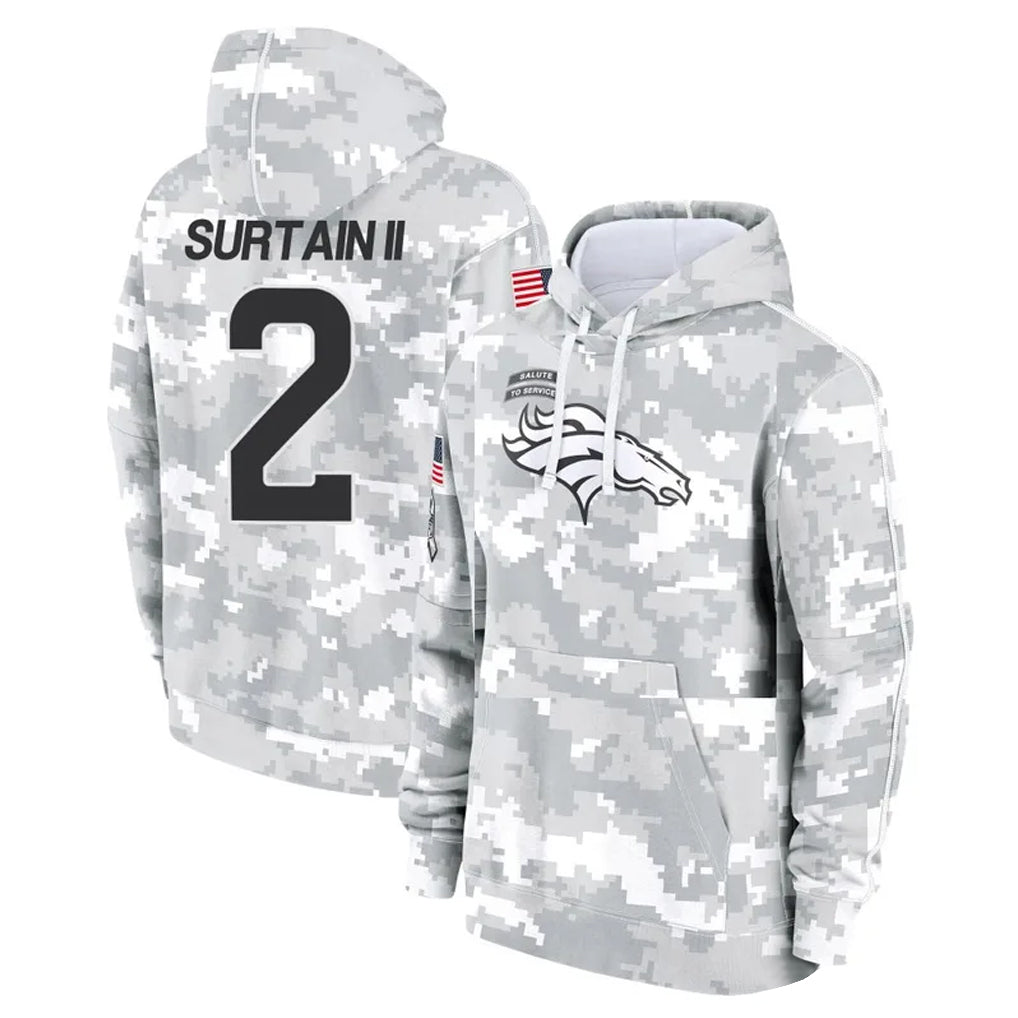 Parkc D.Broncos #2 Pat Surtain II Player Arctic Camo Salute to Service Hoodies Limited Game Stitched Jerseys