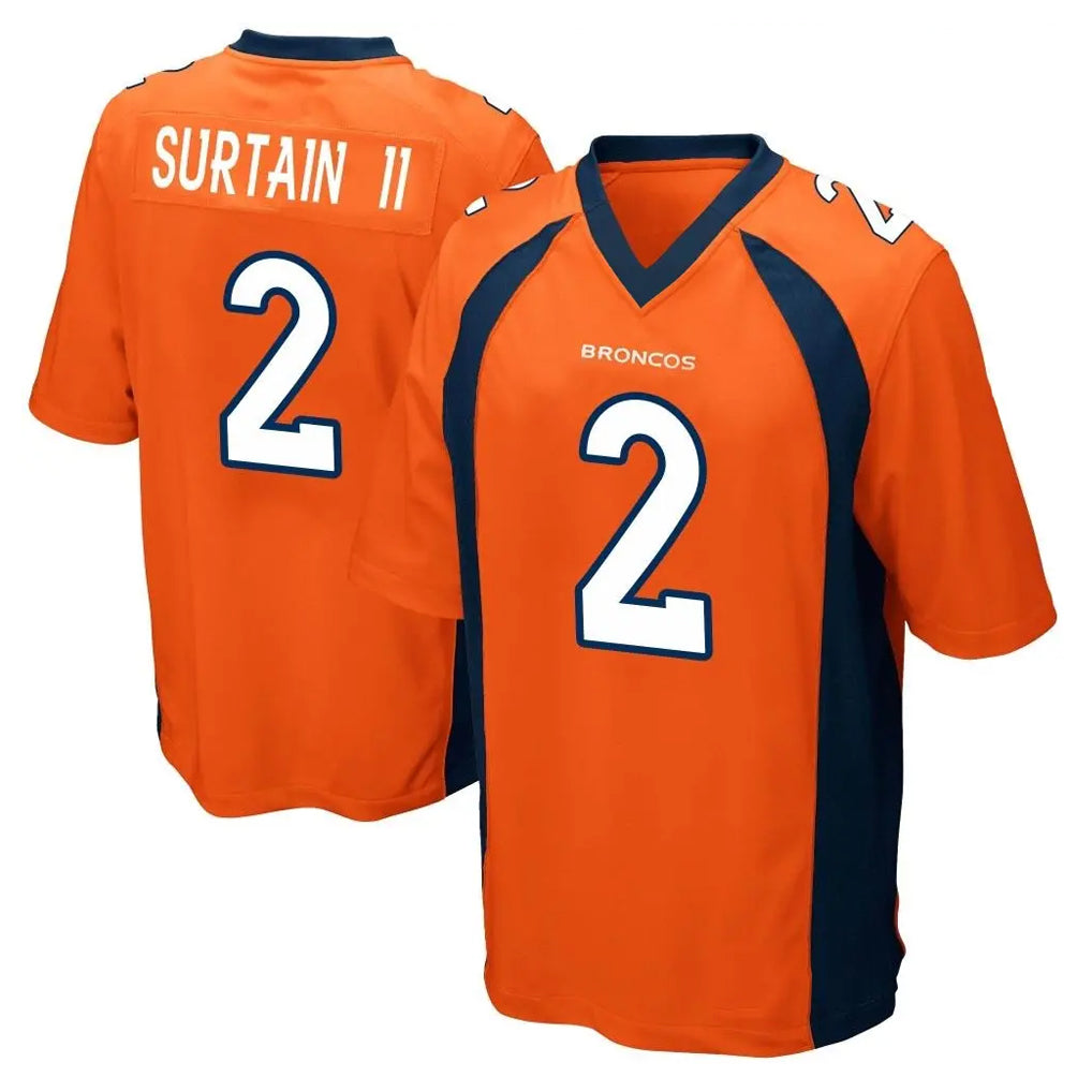 Parkc D.Broncos #2 Pat Surtain II Player Orange Color Home Game Stitched Jerseys