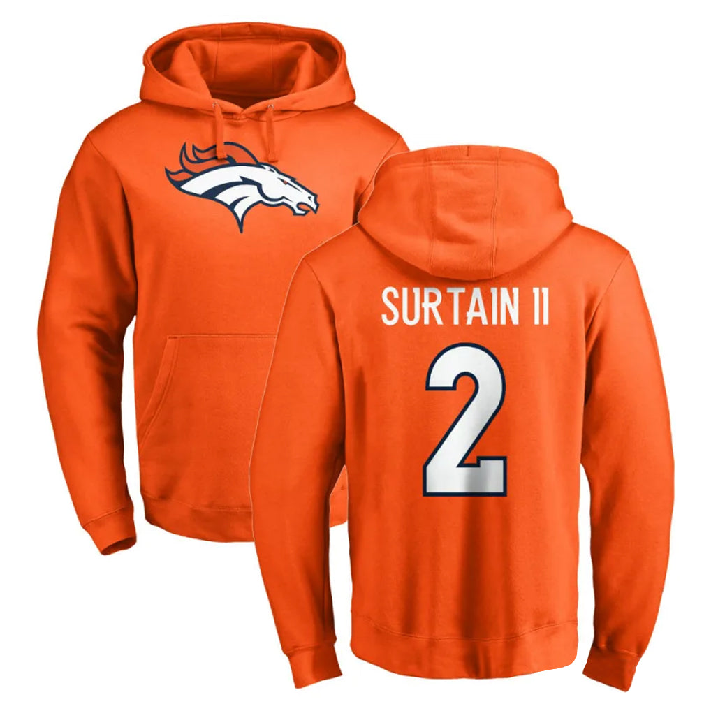 Parkc D.Broncos #2 Pat Surtain II Player Orange Pullover Hoodie Limited Stitched Jerseys