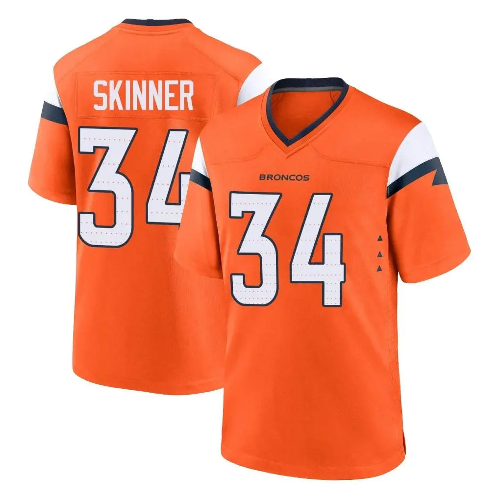 Parkc D.Broncos #34 JL Skinner Player Orange Home Game Stitched Jerseys