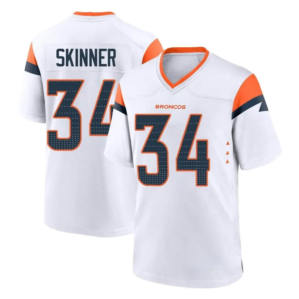 Parkc D.Broncos #34 JL Skinner Player White Home Game Stitched Jerseys