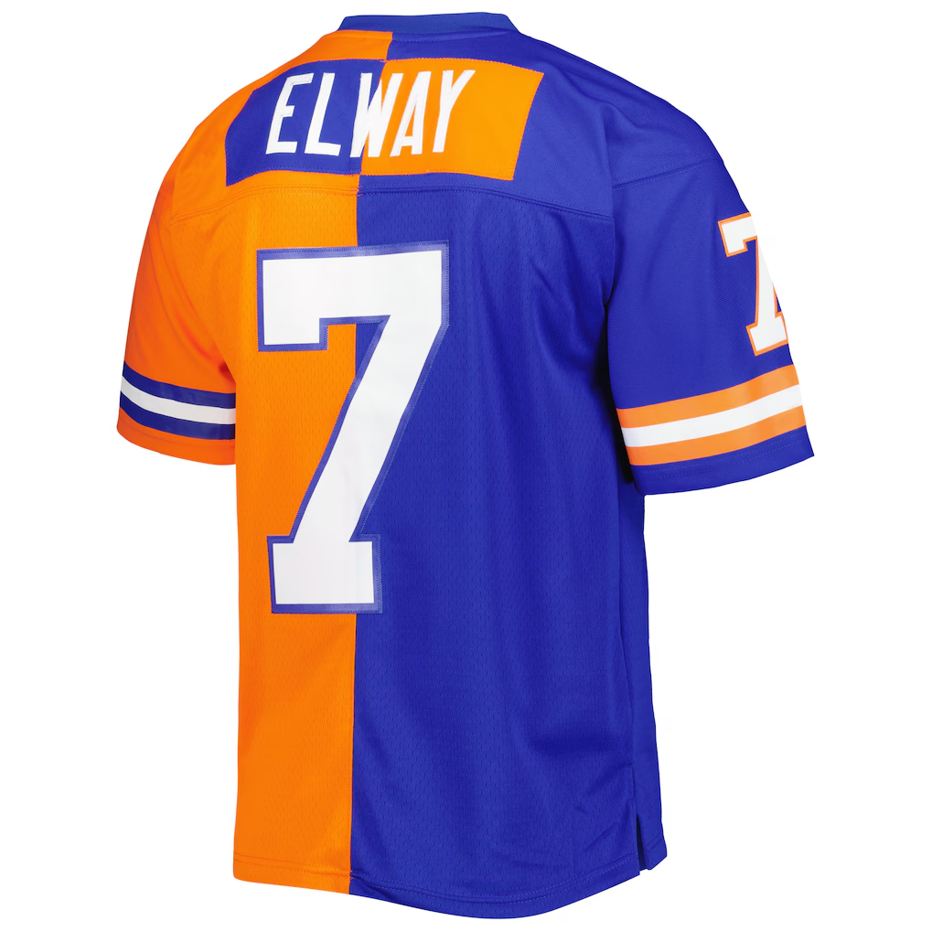 Parkc D.Broncos #7 John Elway Mitchell & Ness RoyalOrange 1990 Split Legacy Replica Stitched Puhic Jersey