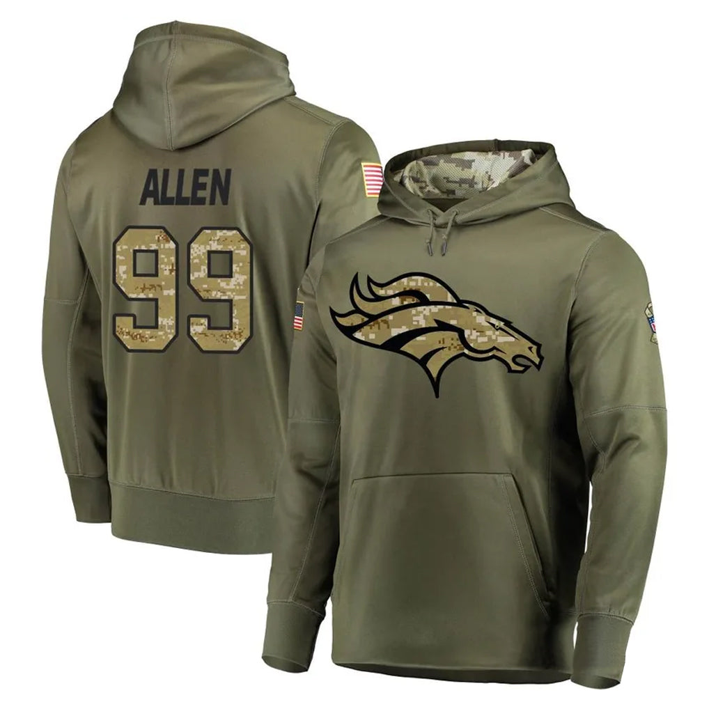 Parkc D.Broncos #99 Zach Allen Player Olive Salute to Service Pullover Hoodies Home Game Stitched Jerseys