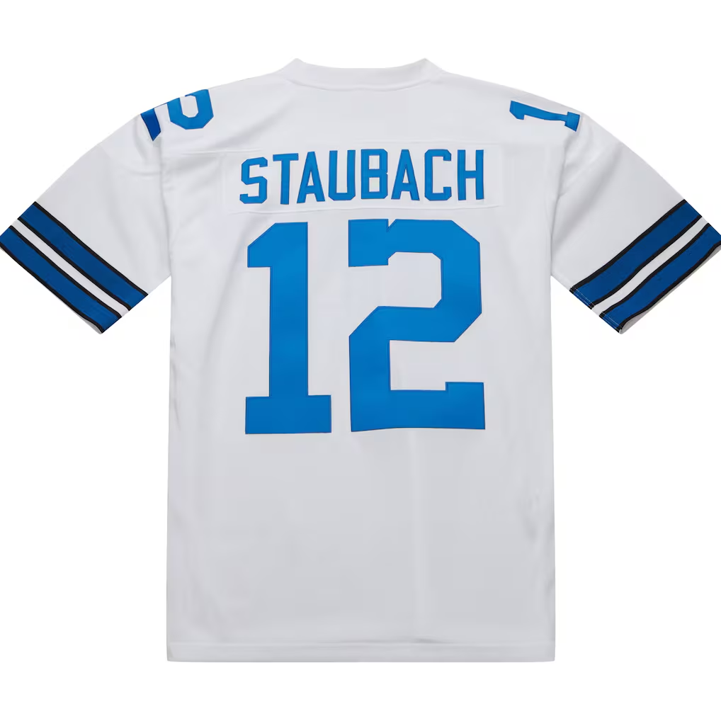 Parkc D.Cowboys 1975 #12 Roger Staubach Mitchell & Ness White Authentic Throwback Retired Player Stitched Puhic  Jersey