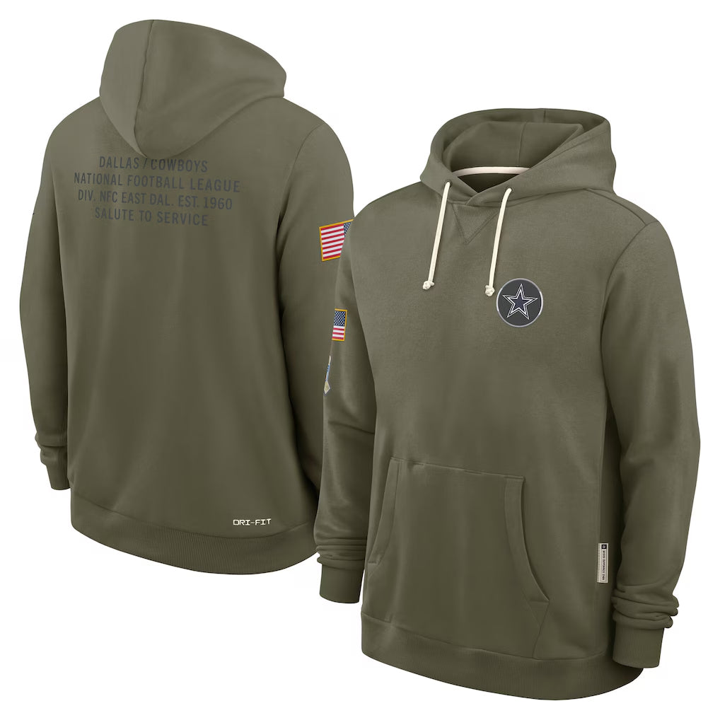 Parkc D.Cowboys Olive Salute to Service Pullover Hoodies Limited Blank Player Stitched Jerseys