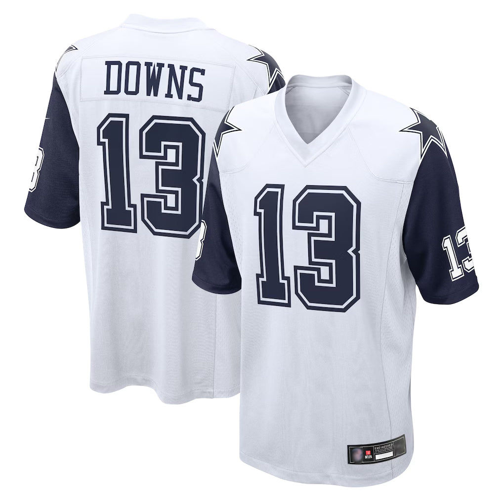 Parkc D.Cowboys #13 Caleb Downs Player White-Navy Home Game Stitched Jerseys