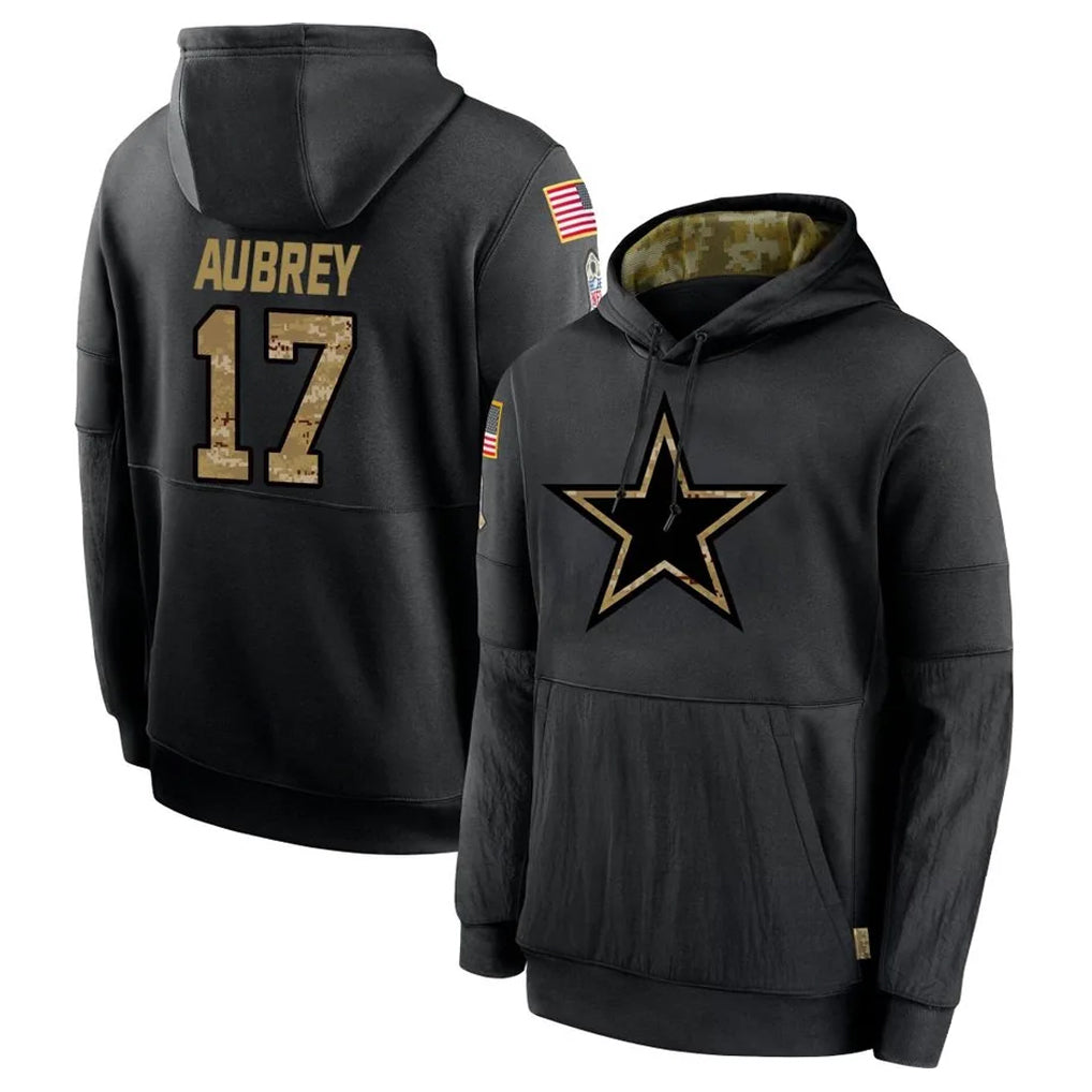 Parkc D.Cowboys #17 Brandon Aubrey Player Black Salute to Service Pullover Hoodies Limited Stitched Jerseys