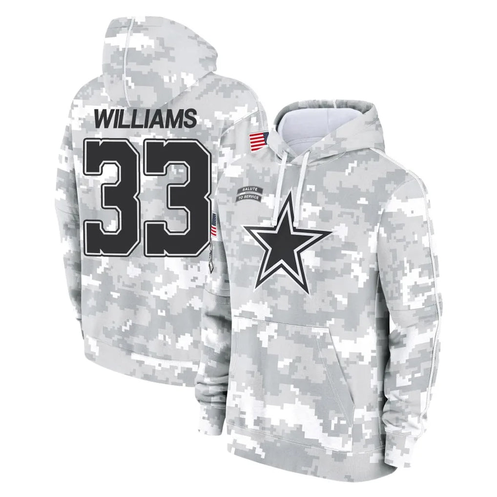 Parkc D.Cowboys #33 Javonte Williams Player Arctic Camo Salute to Service Hoodies Limited Game Stitched Jerseys