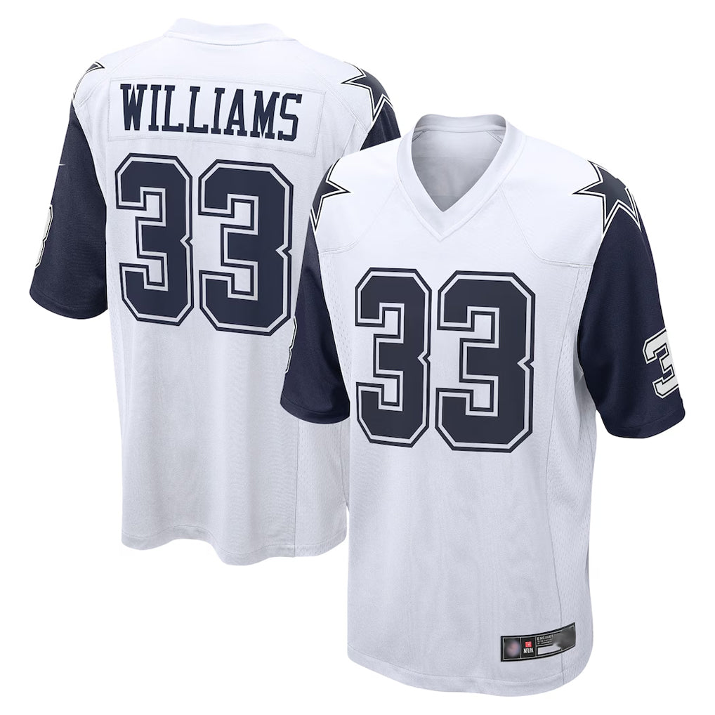 Parkc D.Cowboys #33 Javonte Williams Player White-Navy Home Game Stitched Jerseys