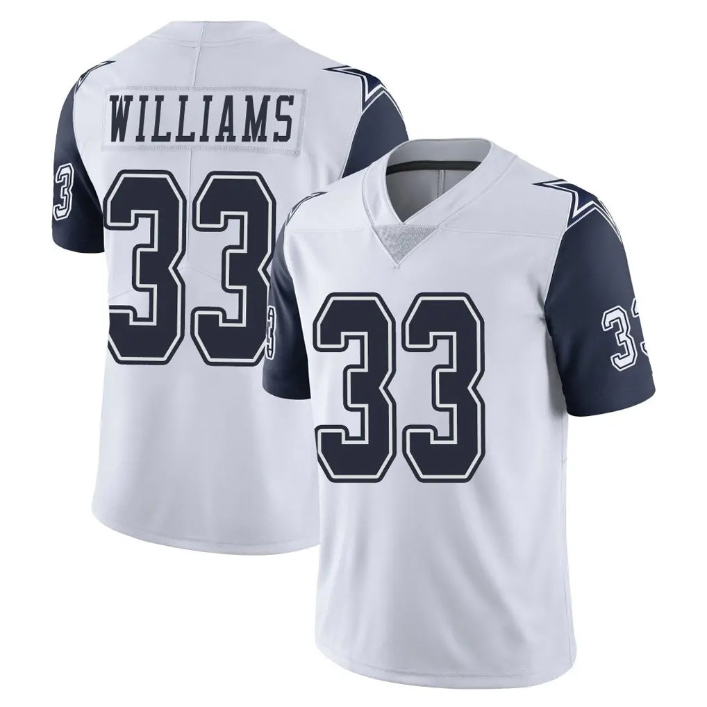 Parkc D.Cowboys #33 Javonte Williams Player White-Navy Limited Color Rush Vapor Untouchable Home Game Stitched Jerseys