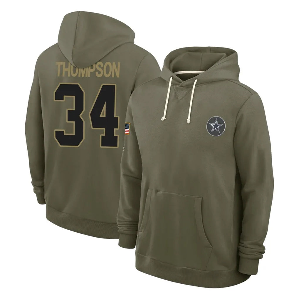 Parkc D.Cowboys #34 Jalen Thompson Player Olive Salute to Service Pullover Hoodies Limited Stitched Jerseys