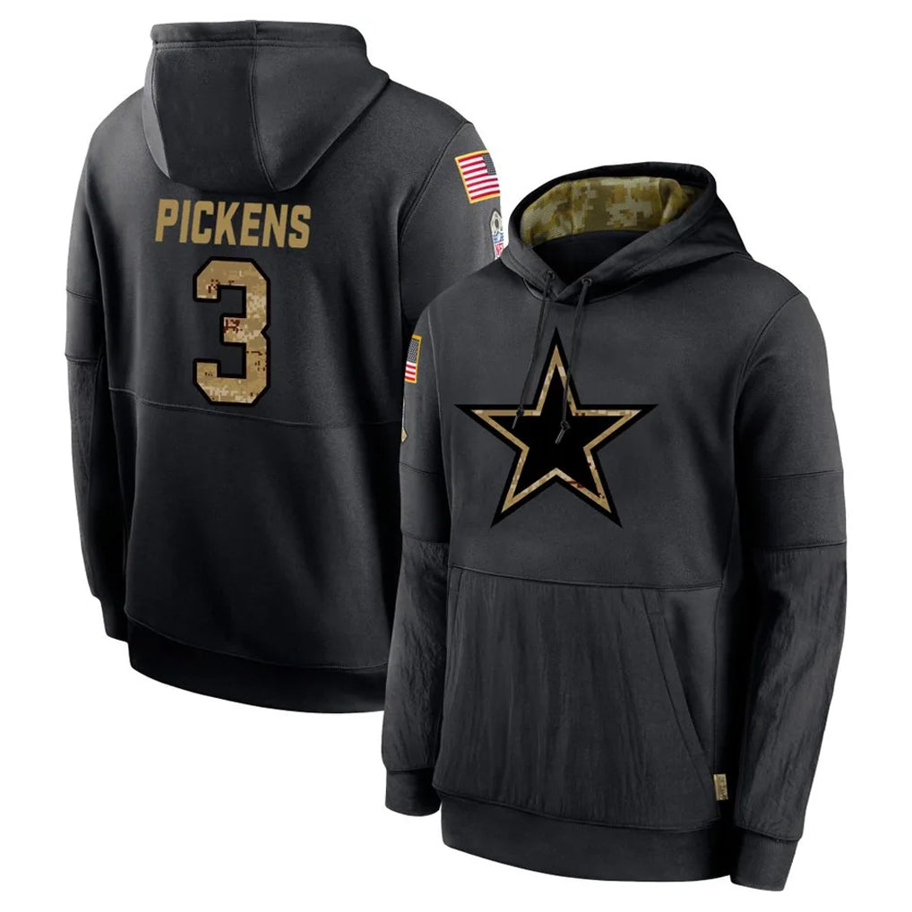 Parkc D.Cowboys #3 George Pickens Player Black Salute to Service Pullover Hoodies Limited Stitched Jerseys