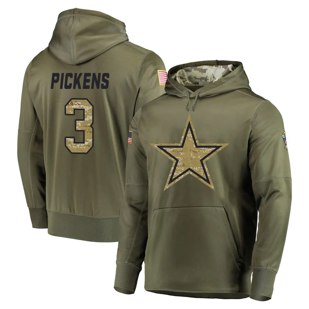 Parkc D.Cowboys #3 George Pickens Player Olive Salute to Service Pullover Hoodies Home Game Stitched Jerseys