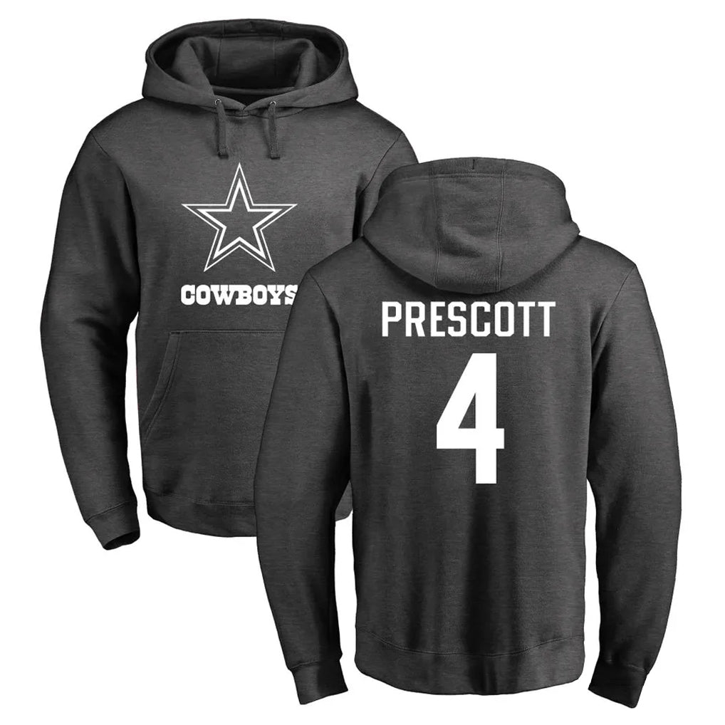 Parkc D.Cowboys #4 Dak Prescott Player Ash One Color Pullover Hoodie Limited Stitched Jerseys