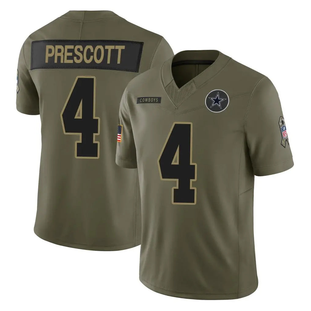 Parkc D.Cowboys #4 Dak Prescott Player Olive 2025 Salute to Service Limited Home Game Stitched Jerseys