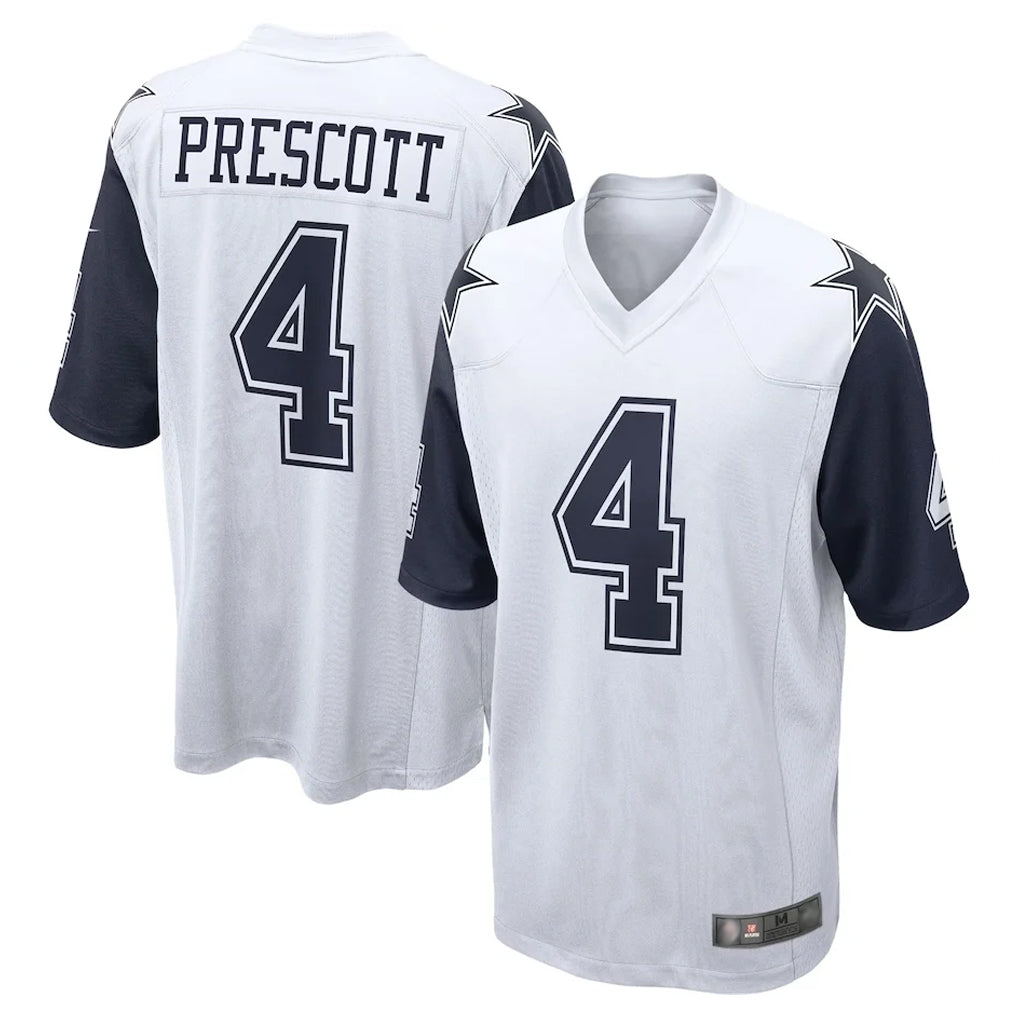 Parkc D.Cowboys #4 Dak Prescott Player White-Navy Home Game Stitched Jerseys