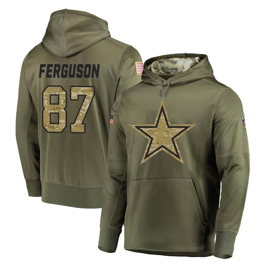 Parkc D.Cowboys #87 Jake Ferguson Player Olive Salute to Service Pullover Hoodies Home Game Stitched Jerseys