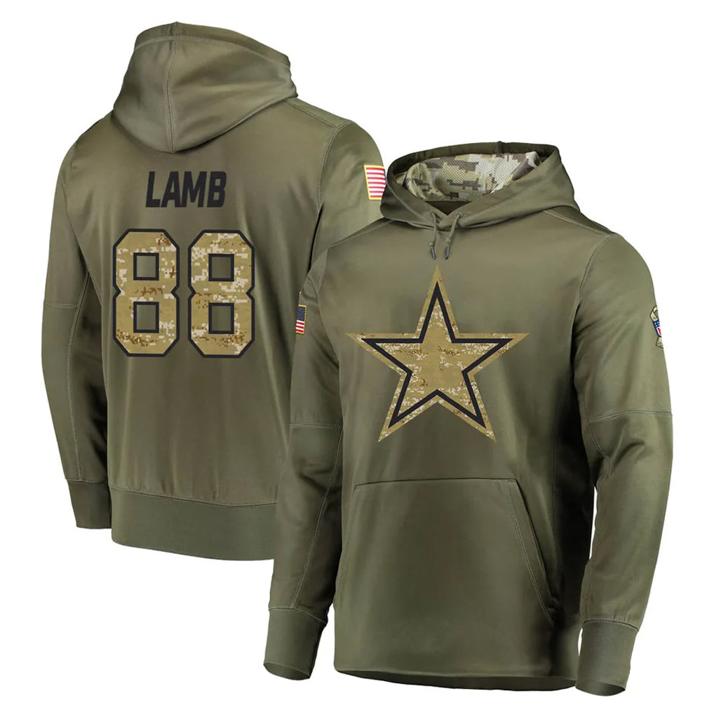 Parkc D.Cowboys #88 CeeDee Lamb Player Olive Salute to Service Pullover Hoodies Home Game Stitched Jerseys