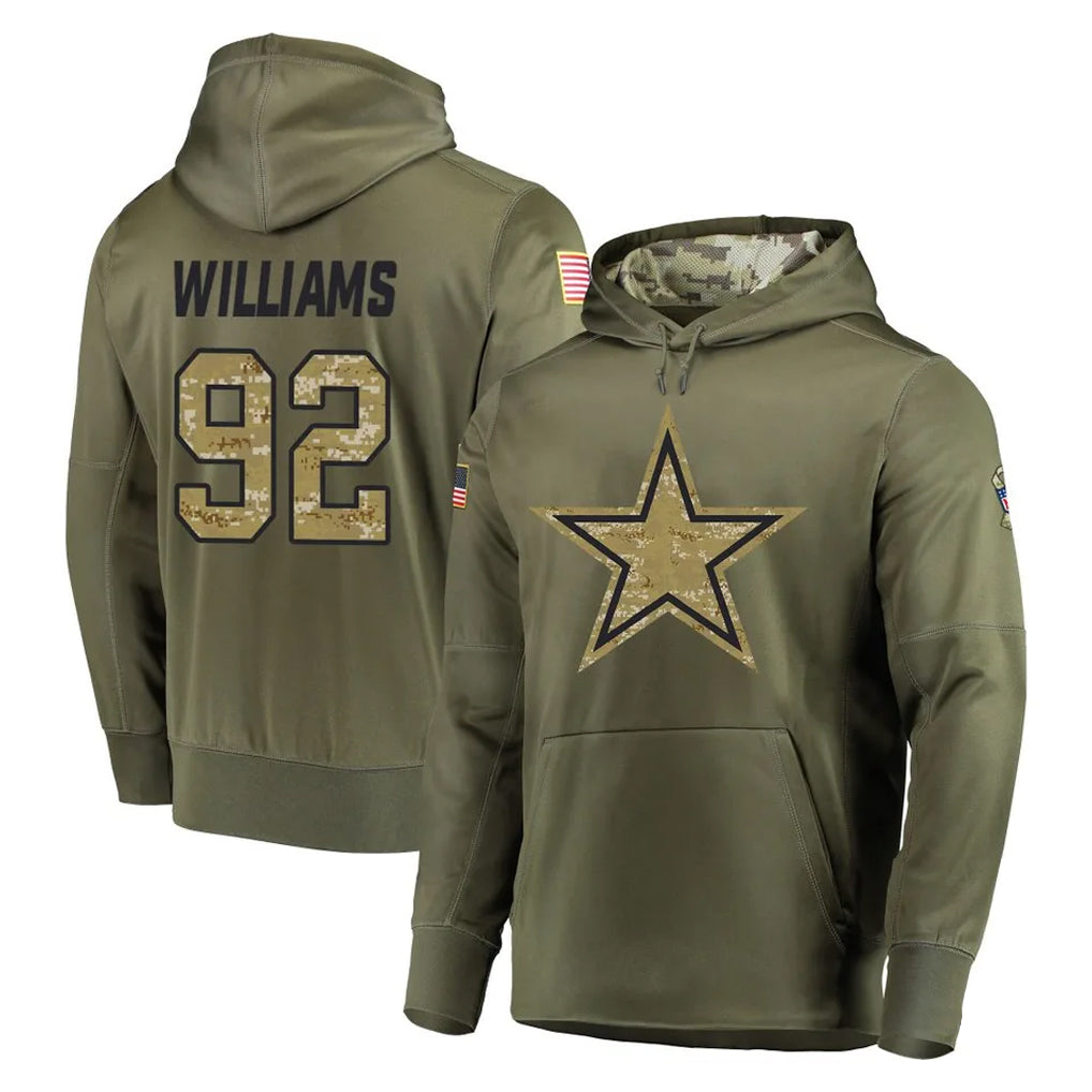Parkc D.Cowboys #92 Quinnen Williams Player Olive Salute to Service Pullover Hoodies Home Game Stitched Jerseys