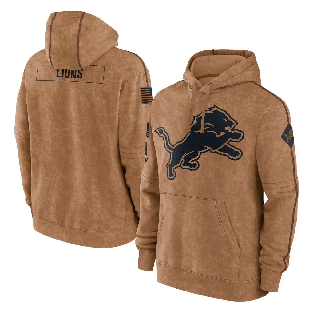 Parkc D.Lions Brown Salute to Service Hoodies Limited Game Blank Player Stitched Jerseys