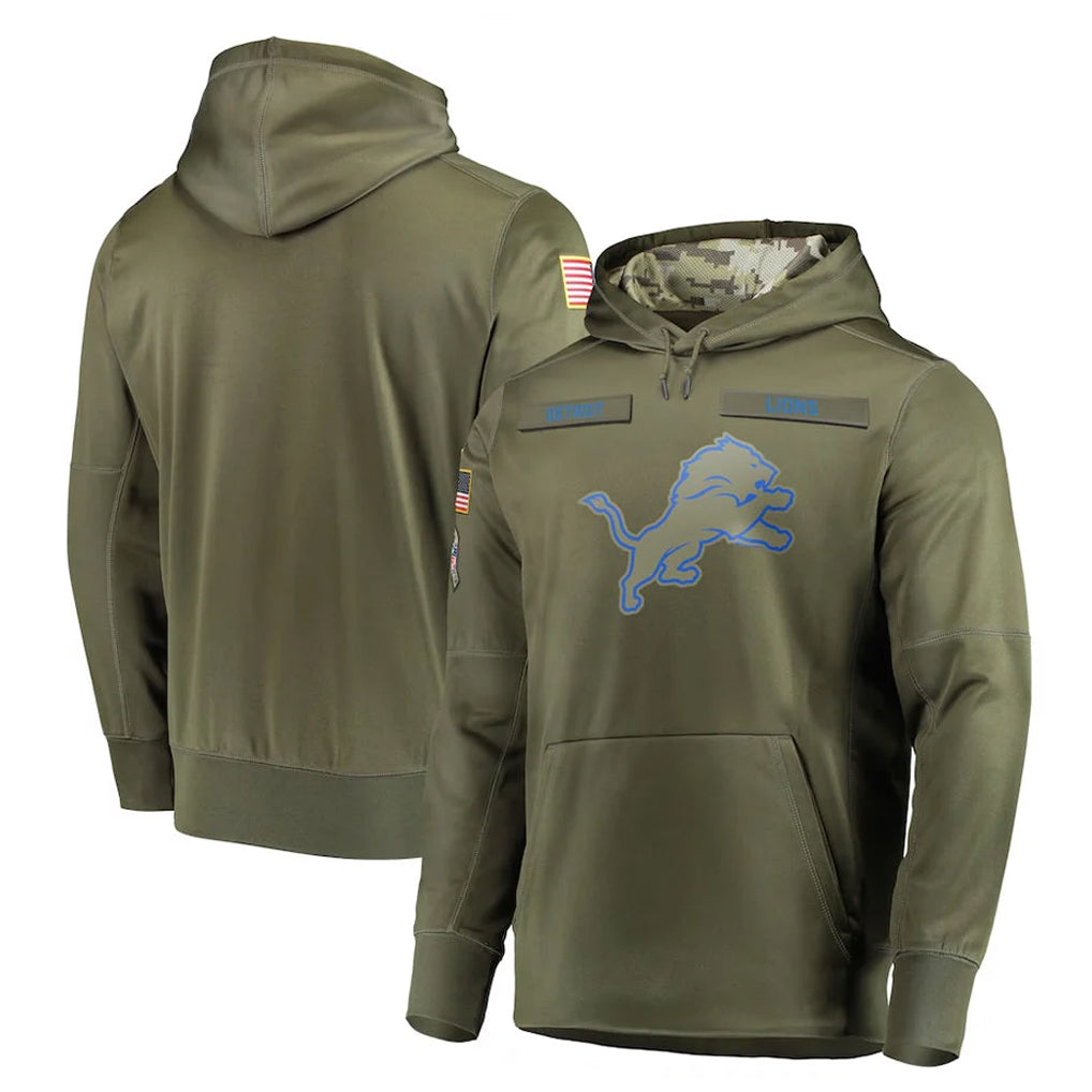 Parkc D.Lions Olive Salute to Service Pullover Hoodies Home Game Blank Player Stitched Jerseys