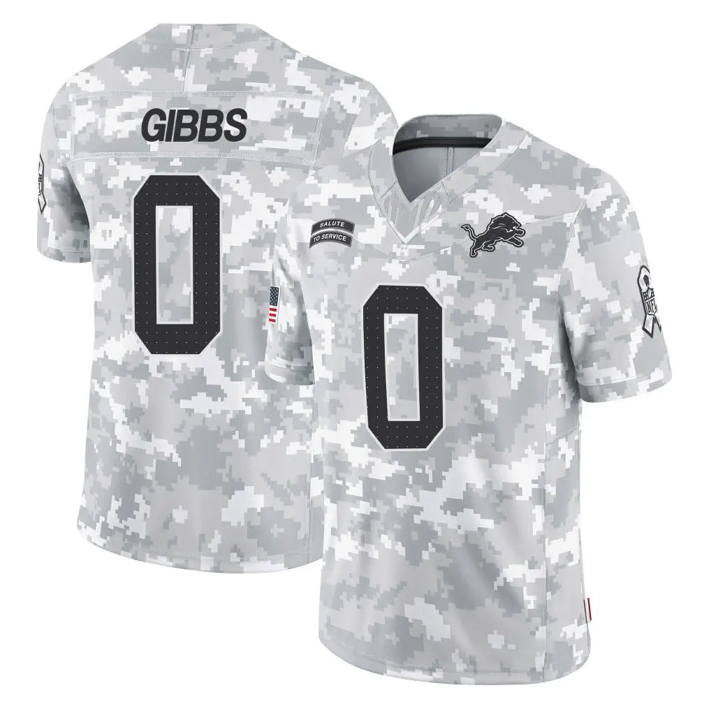 Parkc D.Lions #0 Jahmyr Gibbs Player Arctic Camo Salute To Service Limited Stitched Jerseys