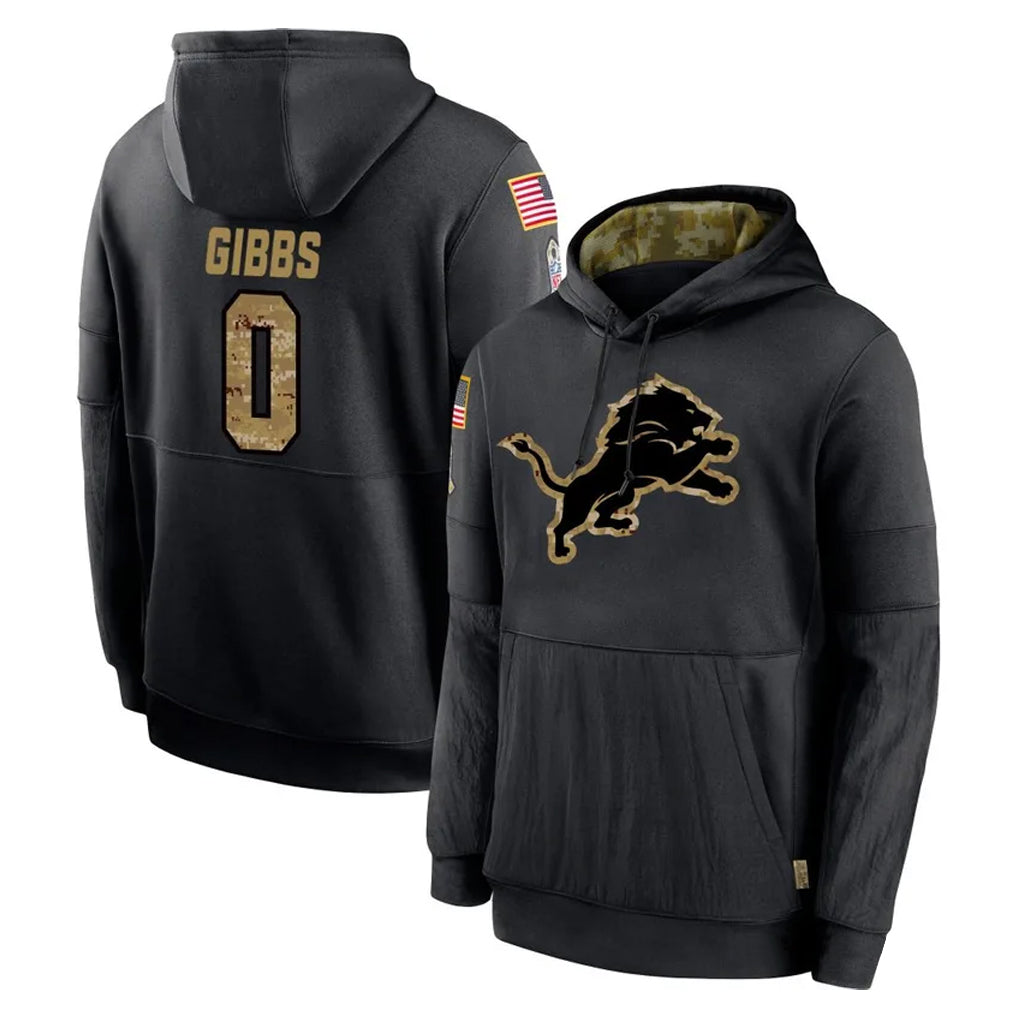 Parkc D.Lions #0 Jahmyr Gibbs Player Black Salute to Service Hoodies Limited Game Stitched Jerseys