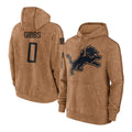 Parkc D.Lions #0 Jahmyr Gibbs Player Brown Salute to Service Hoodies Limited Game Stitched Jerseys