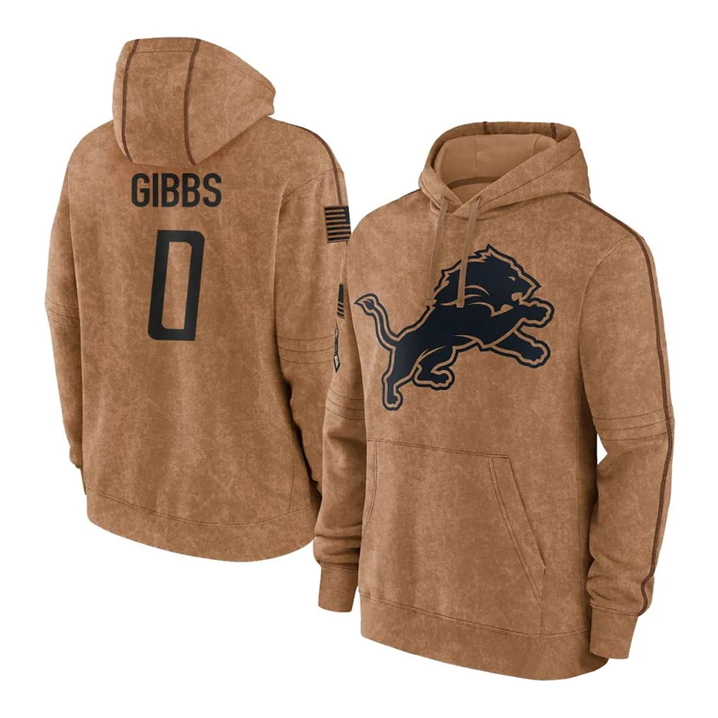 Parkc D.Lions #0 Jahmyr Gibbs Player Brown Salute to Service Hoodies Limited Game Stitched Jerseys