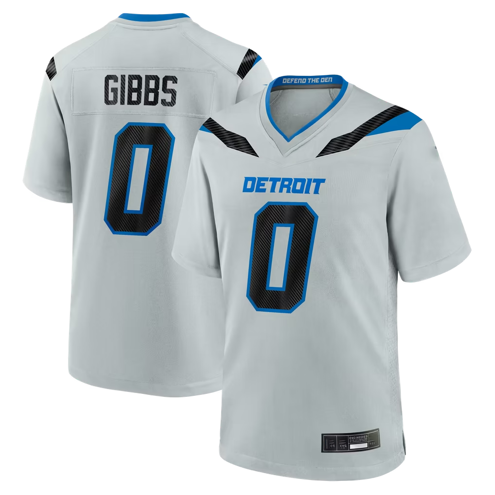Parkc D.Lions #0 Jahmyr Gibbs Silver 2026 Rivalries Collection Game Stitched Jerseys