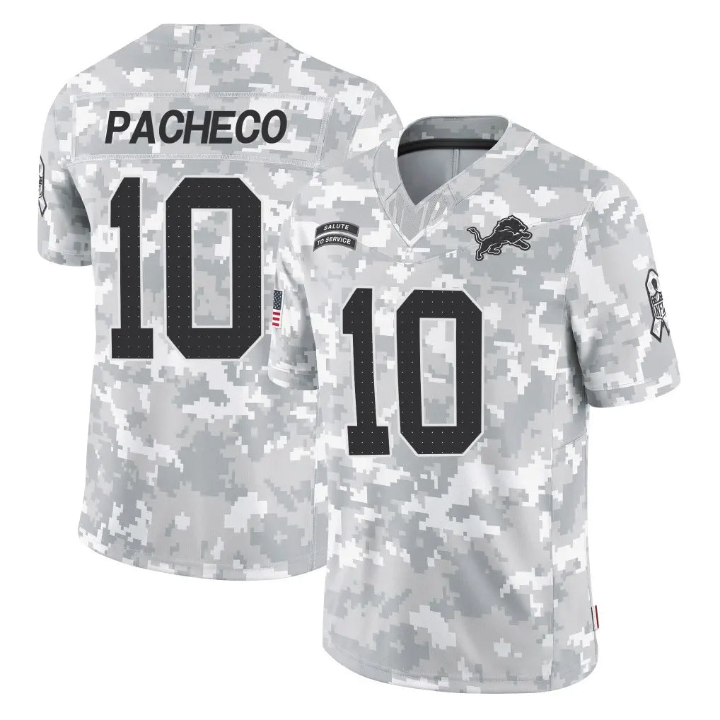 Parkc D.Lions #10 Isiah Pacheco Player Arctic Camo Salute To Service Limited Stitched Jerseys