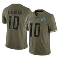 Parkc D.Lions #10 Isiah Pacheco Player Olive Salute To Service Limited Stitched Jerseys