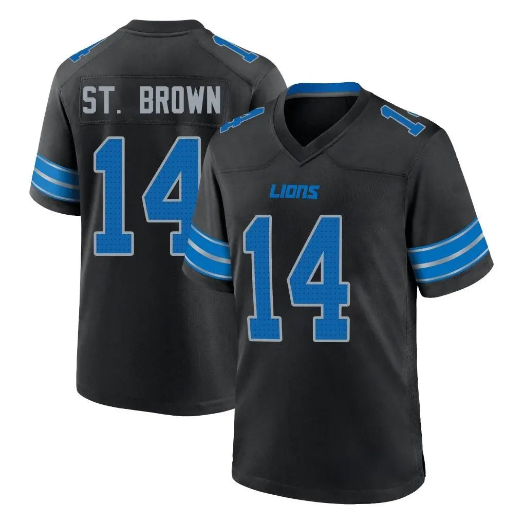 Parkc D.Lions #14 Amon-Ra St. Brown Player Black Alternate Home Game Stitched Jerseys