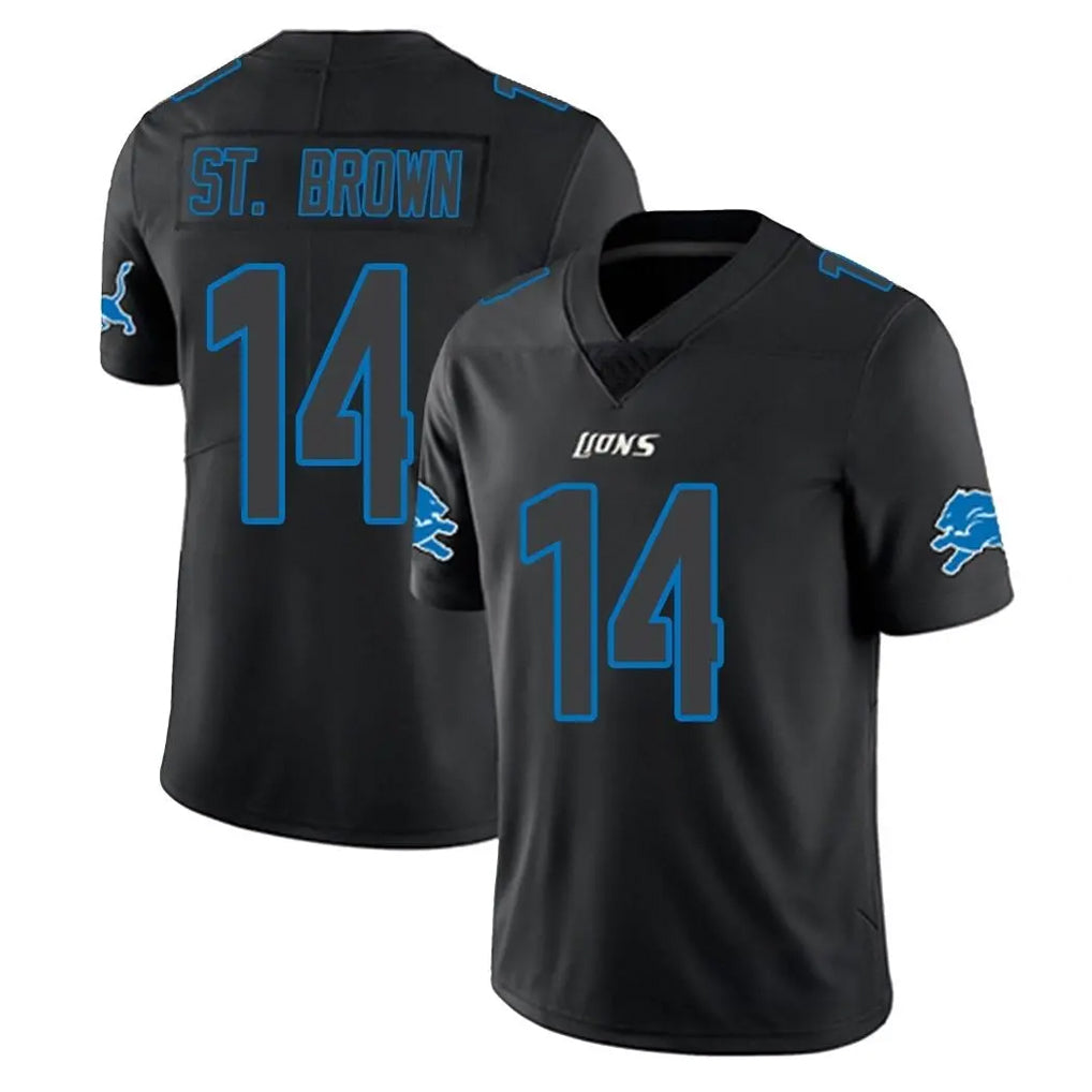 Parkc D.Lions #14 Amon-Ra St. Brown Player Black Impact Limited Home Game Stitched Jerseys