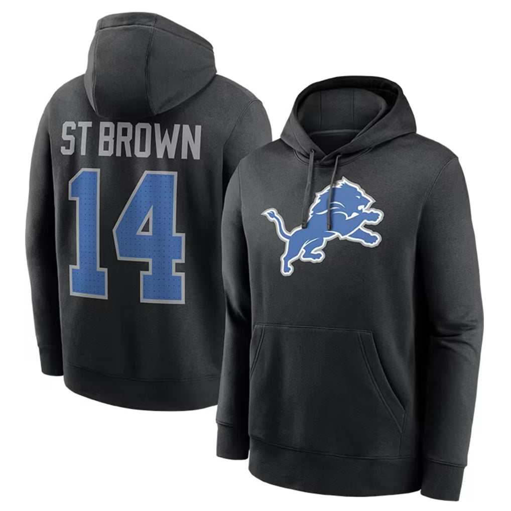 Parkc D.Lions #14 Amon-Ra St. Brown Player Black Pullover Hoodies Limited Game Stitched Jerseys