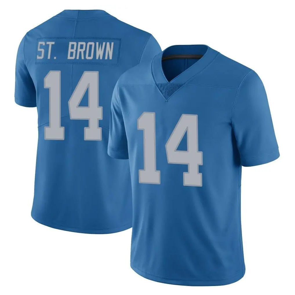 Parkc D.Lions #14 Amon-Ra St. Brown Player Blue Limited Throwback Vapor Untouchable Stitched Jerseys