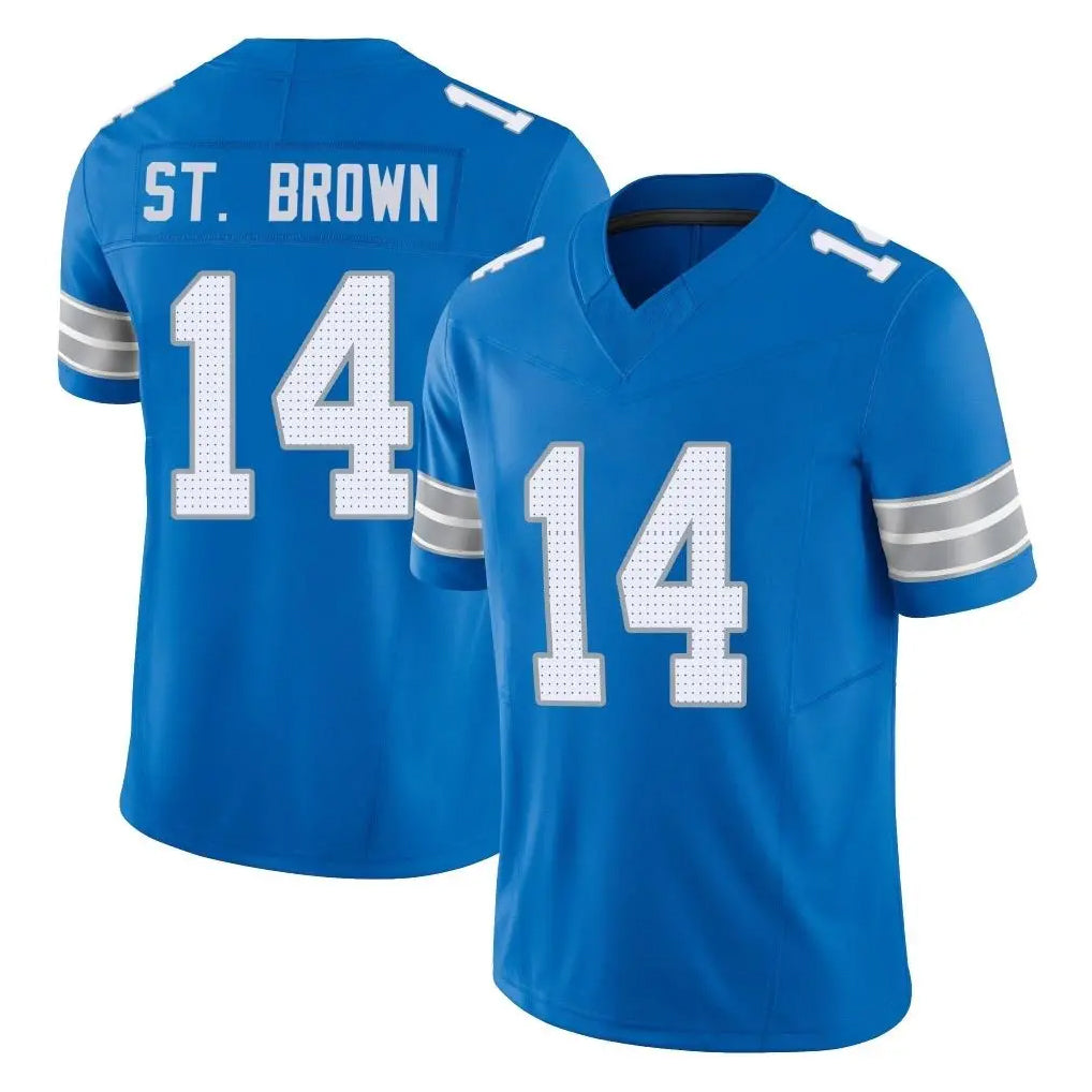 Parkc D.Lions #14 Amon-Ra St. Brown Player Blue Limited Vapor F.U.S.E. Alternate Home Game Stitched Jerseys